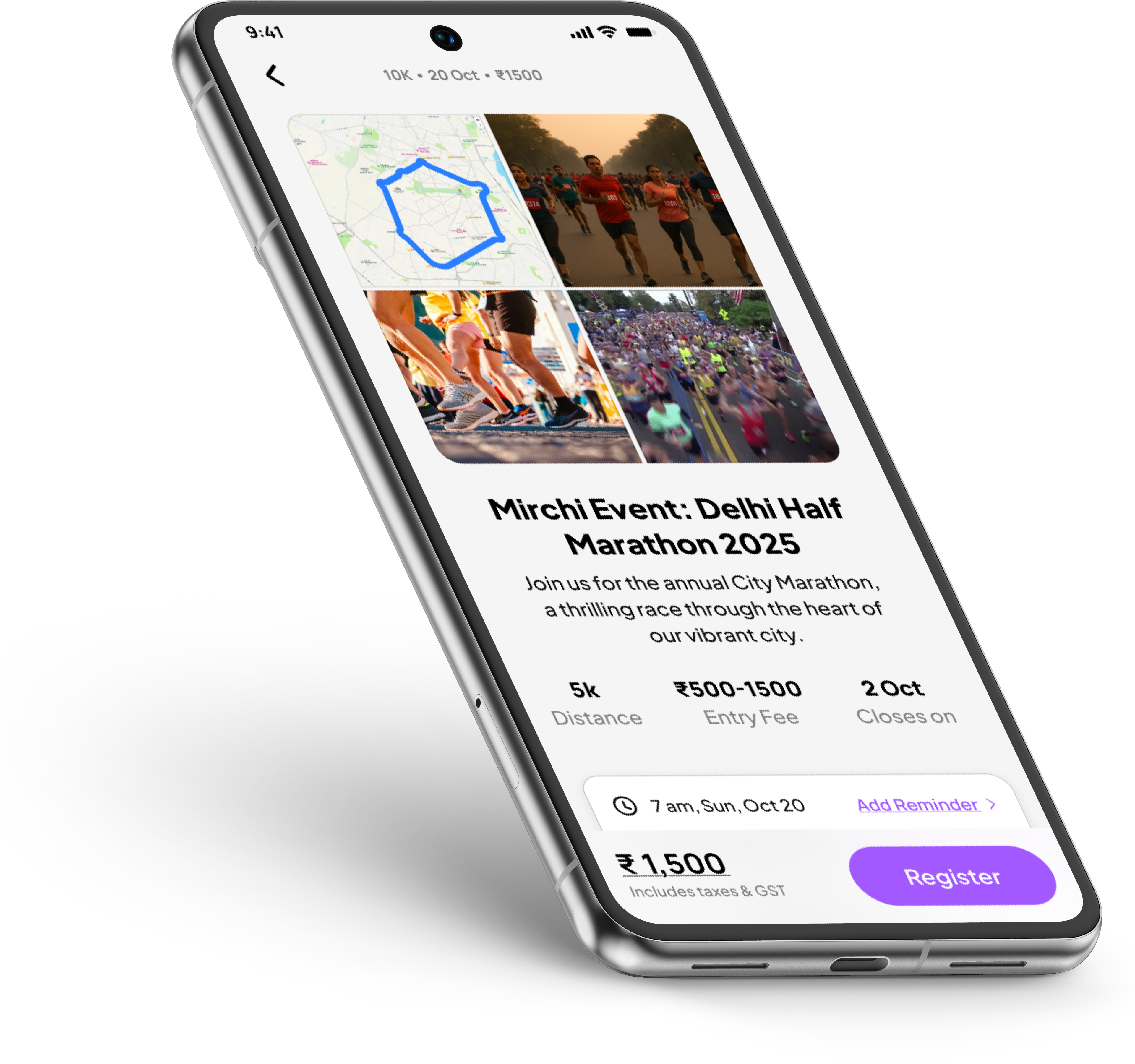 Phone showing the app interface
